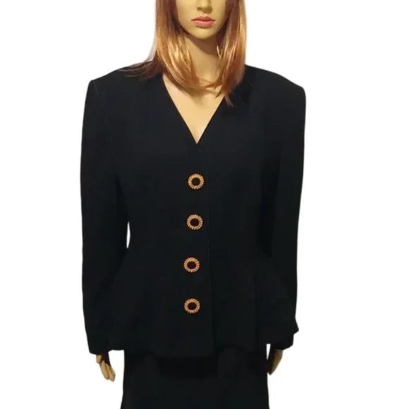 Vintage Designer Lilli Ann Blazer 70s Black Peplum Union Made in USA Medium - Picture 1 of 13